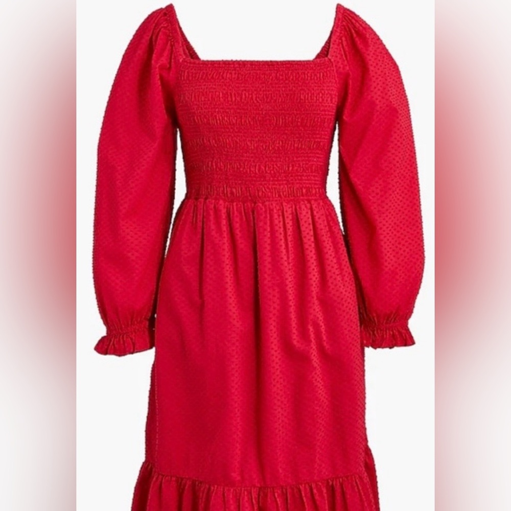 J. Crew Smocked Clip Dot Long Sleeve Dress